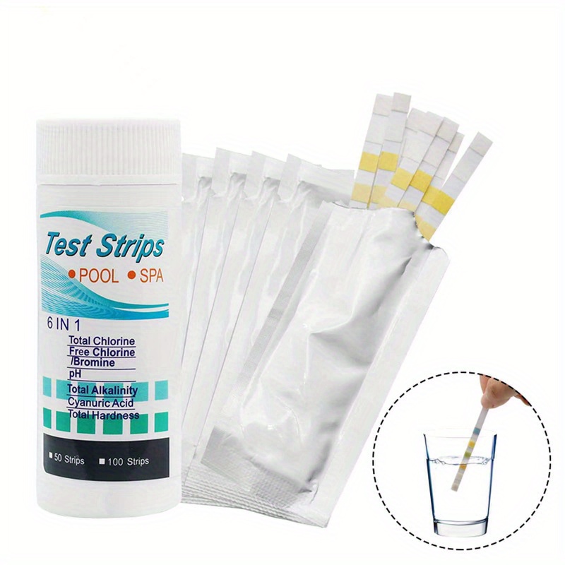 Ph Strip Test - แถบทดสอบน้ําสระว่ายน้ําและสปา 6-in-1 - การวัดค่า PH, คลอรีน,