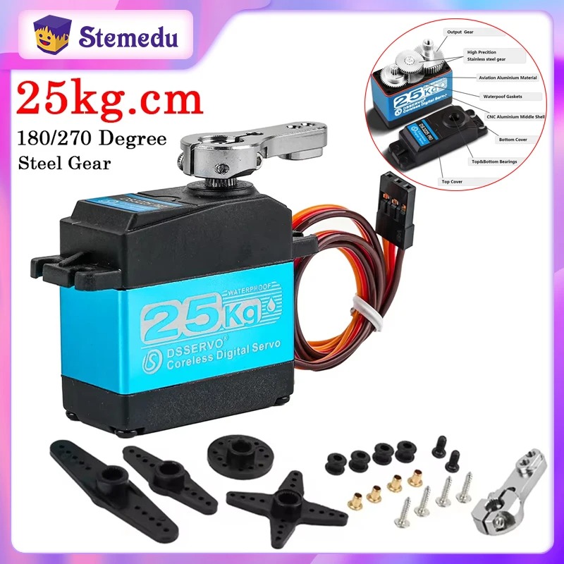 Robot Arm Motor - DS3225 Pro 25กก.CorelessดิจิตอลServo RCเซอร์โวมอเตอร์25Tแขนโลหะเกียร์180/270 ° กันน้ําสําหรับ
